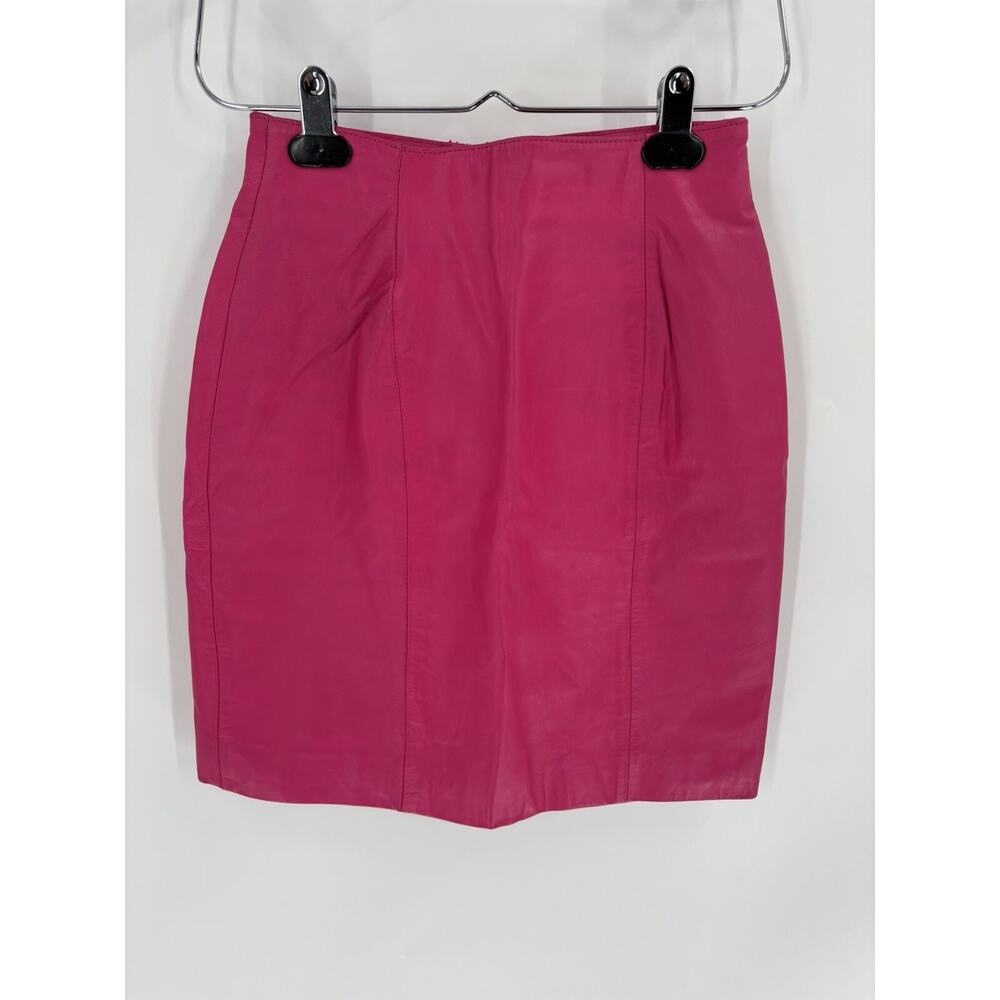Chia Vintage Hot Pink Leather Skirt Womens 4 Short Zip Up Lined 80s 90s Retro